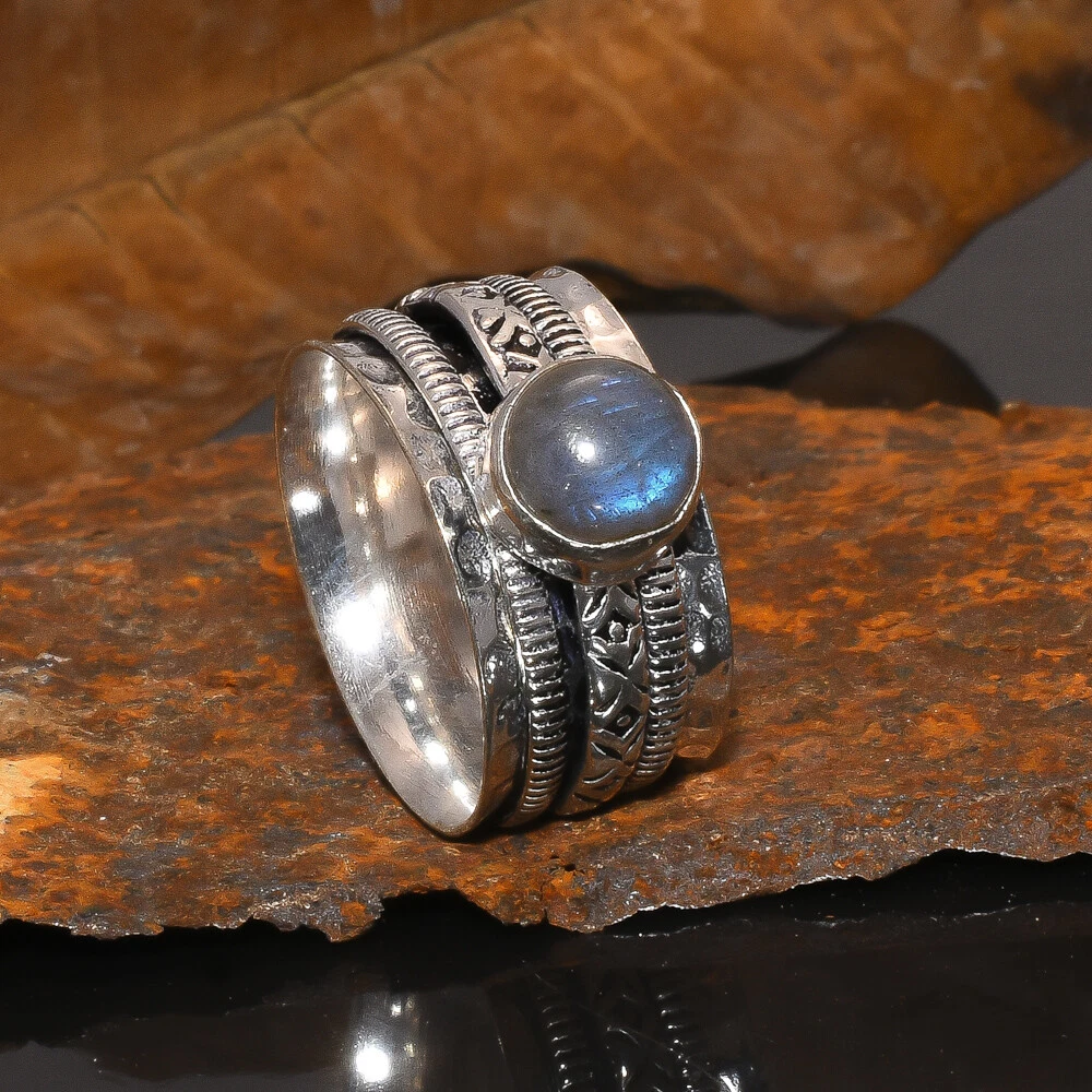 Anello In Labradorite Blu, Anello In Argento Sterling 925, Anello - Foto 3