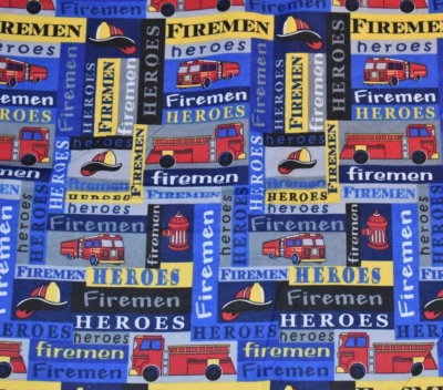 Firemen Heroes David Textiles Cotton Flannel Fabric 38" x 43" Firetruck Helmet - Image 1 of 3