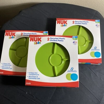 NUK Kids Divided Plate Set of Three 2 Piece Sturdy Deep Dish Microwave Safe - Image 1 of 3