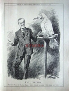 'Hail, Columba' (President Woodrow Wilson) 1915 WW1 Wartime Punch Cartoon Print - Picture 1 of 1