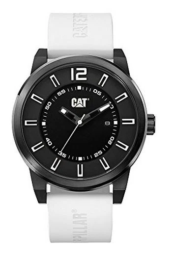 Reloj analógico con fecha CAT Hardware para hombre negro con correa de silicona blanca NK16120122 Foto 1 de 1