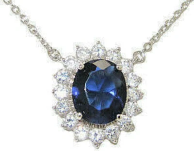 Principessa Kate Cz Oro Bianco Collana Blu Reale Ciondolo Ovale Diana Nuovo - Immagine 1 di 4