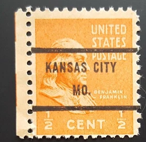 Scott #803 Benjamin Franklin (1/2c) Precancel Kansas City MO (e1) - Picture 1 of 2