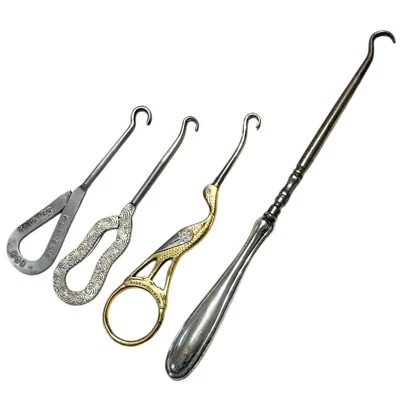 Ganchos de botón antiguos de plata esterlina para zapatos/guantes/prendas publicidad de metal Foto 1 de 4