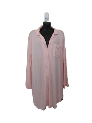Eberjey Size Large Sleepshirt Light Pink Button Up Soft Modal Long Sleeve - Image 1 of 4