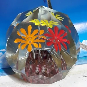 Antique Bohemian Facet Crystal Glass Lampwork Flower Paperweight - Picture 1 of 8