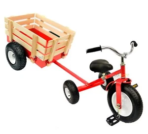 All Terrain Red Tricycle with Wagon Trike Set Pull Along Toy Outdoors Kids Pedal - Picture 1 of 5