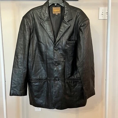 Abrigo Chaqueta Blazer De Colección J. Ferrar Negro Cuero Genuino Botón Para Hombre Talla L 73532-4 Foto 1 de 4