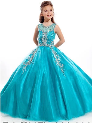 Blue Pageant Ball Gown Party Birthday Wedding Prom Girls Formal Dresses Custom - Image 1 of 4