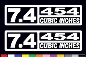 2 V8 7.4 LITER / 454 CUBIC INCHES DECAL SET EMBLEM WINDOW STICKERS FENDER BADGES - Picture 1 of 1