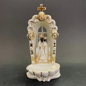 Bénitier scène religieuse avec une vierge noire, en céramique peinte émaillée - Picture 1 of 9