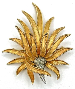 Vintage MARCEL BOUCHER Brooch Floral Rhinestone Brooch Matte Gold Tone - Picture 1 of 10