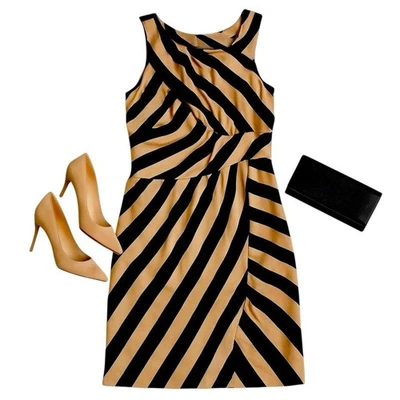 Leifsdottir новый с Ярлыками черный бежевый в полоску собранными в Рюш шелковая смесь платье без рукавов размер 2 - Изображение 1 из 4