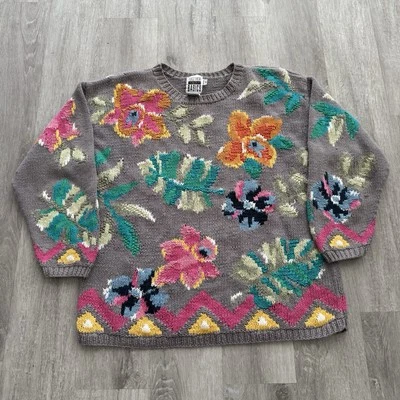 Vintage 90’s TOGETHER! Colours Basics Colorful Floral Flowers Knit Sweater Women - Imagem 1 de 4