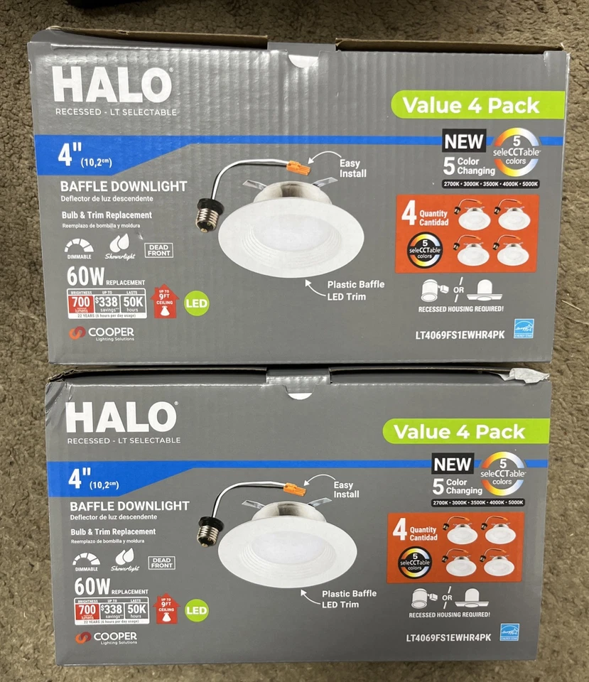 Halo 4" Recessed LT Selectable Baffle Downlight 4-Pack LT4069FS1EWHR4PK (NEW/OB)
