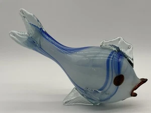 Art Glass Blue and White Hand Blown Fish Beach Decor Ocean Nautical - Picture 1 of 8