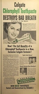 Colgate Chlorophyll Tooth Paste Mom Kids Dad Bad Breath Vintage Print Ad 1952 - Foto 1 di 2