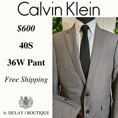 $600 Usado en Excelente Condición! Pantalón Calvin Klein 40S Hombre 2 Piezas Traje Gris Oscuro Rayas LANA 36x28 Foto 1 de 4