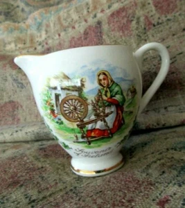 Vtg Arklow Ireland Bone China Cream Pitcher Lady @ Spinning Wheel - Perfect Cond - Picture 1 of 9