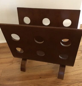 Alvar Aalto Style Bentwood Magazine Holder Rack Mid Century Modern Walnut Finish - Picture 1 of 7