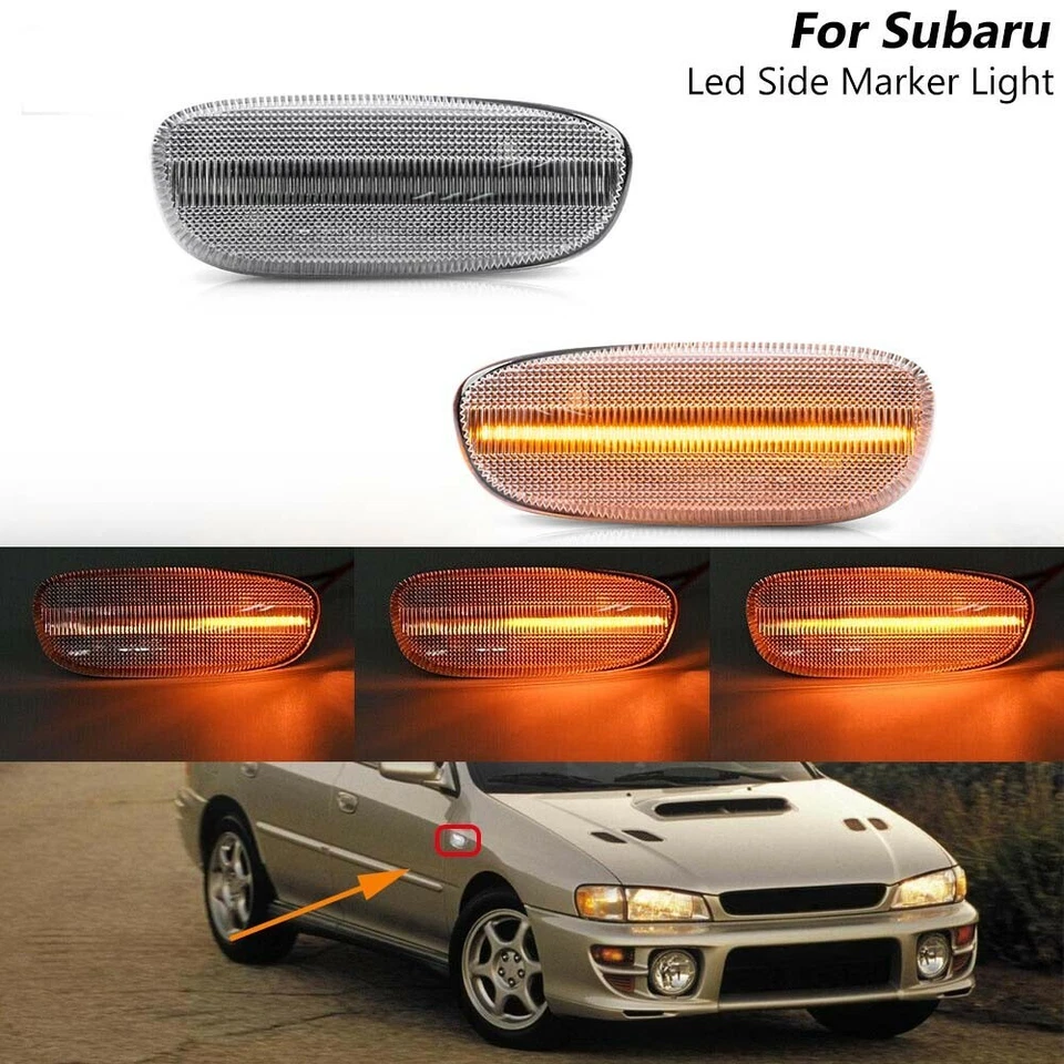 Sequential Clear LED Side Marker Signal Lights For 93-01 Subaru Impreza GC GM GF - Image 1 of 4