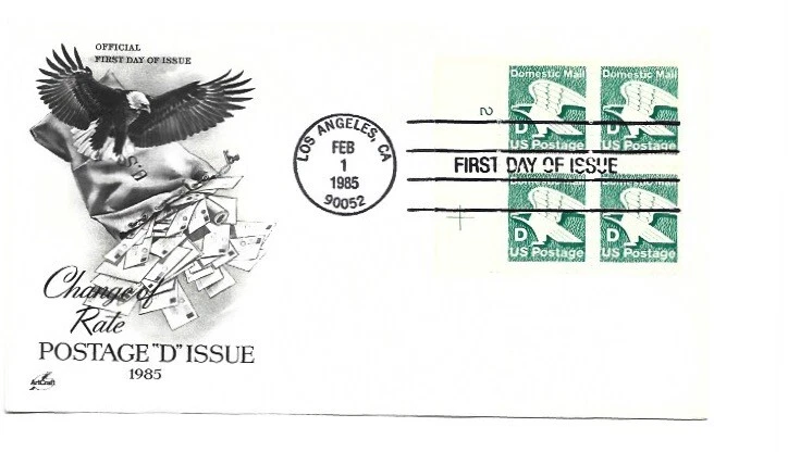 2111 'D' (22c) Non Denominated Eagle ArtCraft plate block FDC - Image 1 of 1