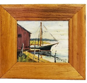 Original Oil Painting Sailboat at Dock Artist Joseph Beckwith Hartranft - Picture 1 of 8
