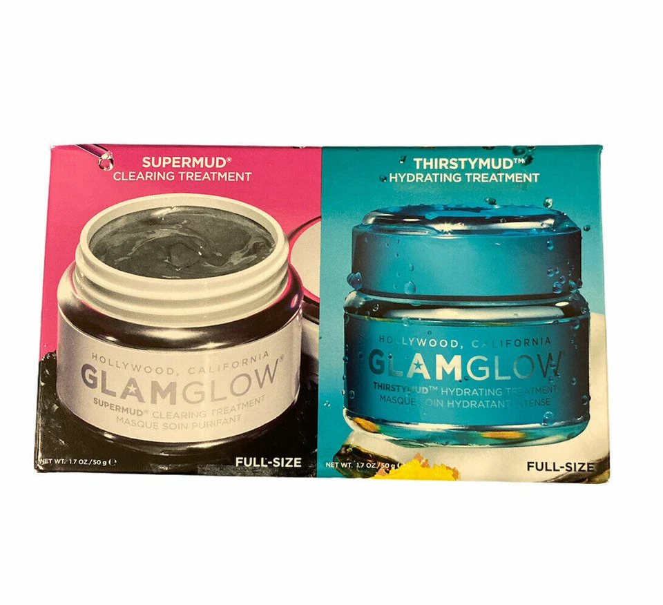 JUEGO GLAMGLOW HOLLYWOOD CALIFORNIA SUPERMUD CLEARING+THIRSTYMUD 1,7 oz CADA UNO NUEVO EN CAJA Foto 1 de 1