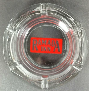 Ramada Inn Glass Hotel VTG Ashtray Clear Red Logo 6 Slot Octagon MCM Souvenir    - Picture 1 of 7