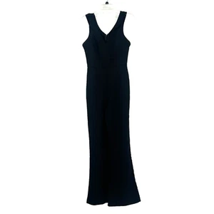 Adelyn Rae Black Jumpsuit Flare Leg Sleeveless Pockets V Neck Back Zip Size S - Picture 1 of 12