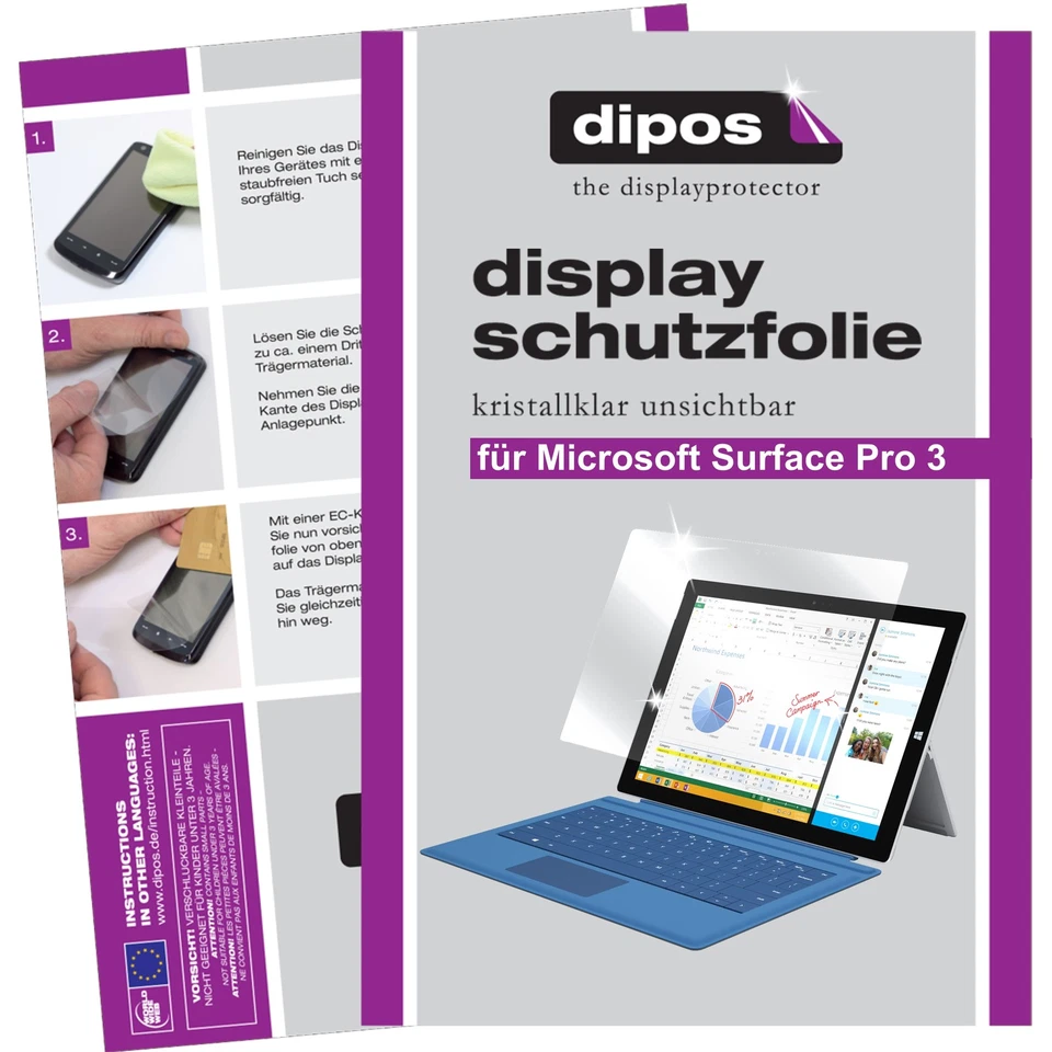 2x dipos Screen Protector for Microsoft Surface Pro 3 protection crystal clear - Image 1 of 4
