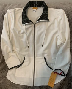 Ruby Rd Womens Ivory Long Sleeves Full Zip Cotton Blend Collared Jacket Size XL - Picture 1 of 7