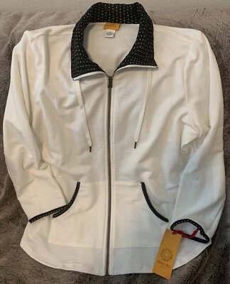 Ruby Rd Womens Ivory Long Sleeves Full Zip Cotton Blend Collared Jacket Size XL - Image 1 of 4
