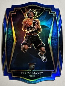 Tyrese Maxey 2020-21 Panini Select RC #174 Premier Level Die-Cut Blue Prizm /249
