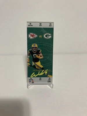 Christian Watson Autografiado Green Bay Packers 12/3/23 Acrílico Ticket Chiefs Foto 1 de 4