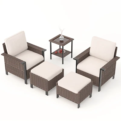 Juego de muebles de patio de exterior de 5 piezas Juego de muebles de exterior Bistro Mimbre Patio Foto 1 de 4