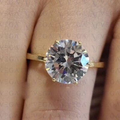 5.00ct Round Cut Real Old Mine Moissanite Certified Ring 14K Yellow Gold Plated - Image 1 of 4