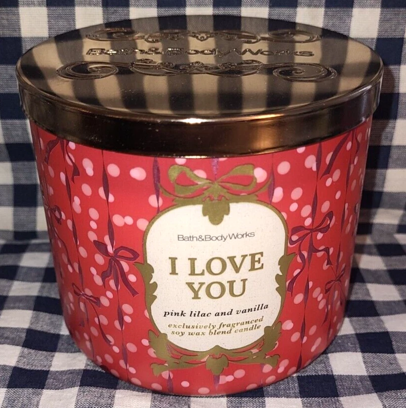 TOTALMENTE NUEVO Vela Rosa Lila y Vainilla I LOVE YOU 3-Wick 14.5 OZ Baño y Cuerpo Funciona Foto 1 de 2