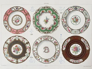Ancienne Gravure Planche Porcelaine de Sèvres Assiette collectio Goode bleu 1890 - Picture 1 of 4