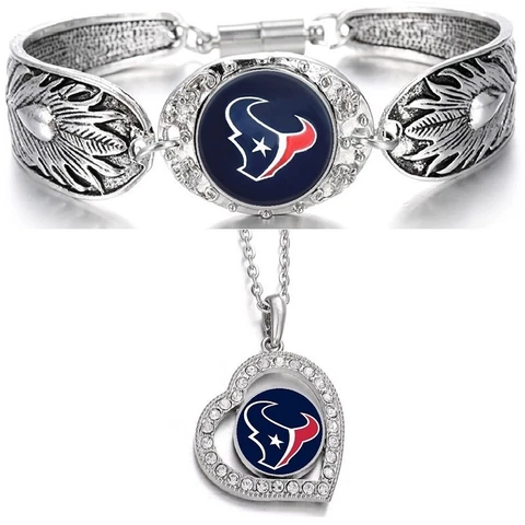 2PcSet Houston Texans Gift Womens Sterling Silver Necklace Bracelet Set D3D19 Cover