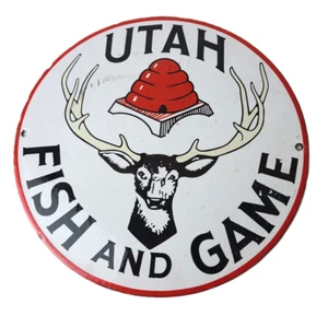 Vintage Utah Fisch Wild Schild - Porzellan Gas Ölpumpe Hirsch Jagd Pumpe Schild - Bild 1 von 14