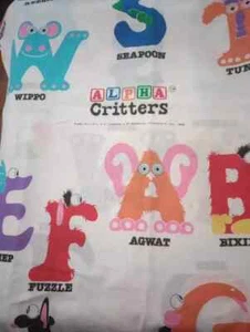 vintage alpha critters letter bed sheet fun fabric twin flat crafts gently used - Picture 1 of 2