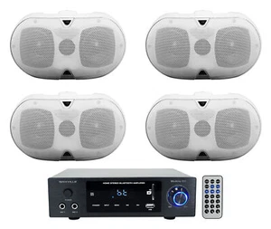 Rockville BLUAMP 150 Home Stereo Bluetooth Amplifier Receiver+4 Dual 4" Speakers - Picture 1 of 12
