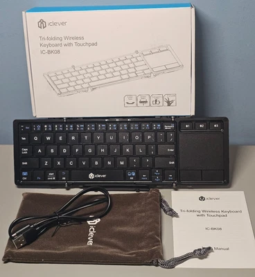 iClever Foldable Keyboard IC-BK08 Tri-Folding Bluetooth Keyboard w/Touchpad New! - Image 1 of 4