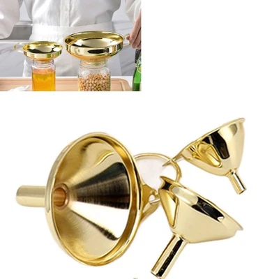 Juego de 3 embudos de acero inoxidable dorado aceite de cocina líquido metal para enlatar Foto 1 de 4