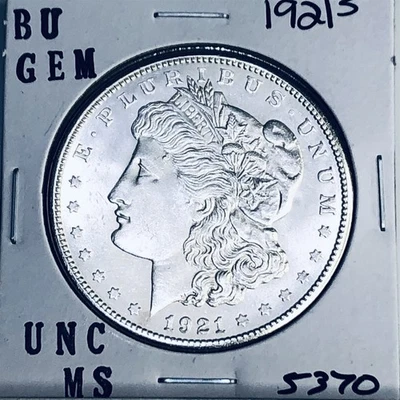1921 S BU GEM MORGAN SILVER DOLLAR UNC MS+++ U.S. MINT RARE COIN 5370 - Image 1 of 3