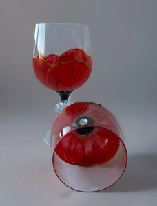 Floral Hand Painted Stem Claudia Wine Glass Set Of 2 - Picture 1 of 6