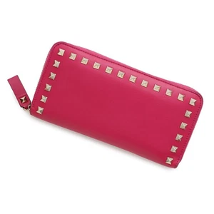 Valentino Garavani Studded Round Zip Long Purse Cloth Leather Pink QW2P0645BOL - Picture 1 of 15