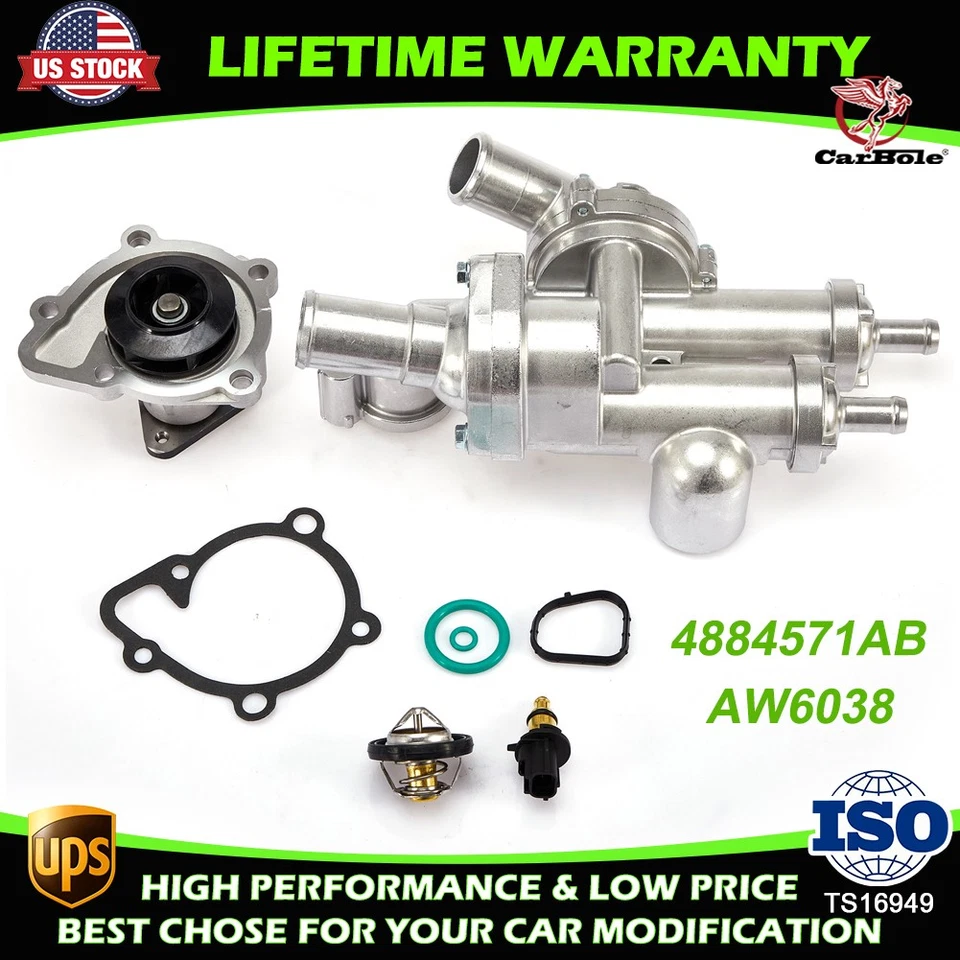 Thermostat Housing Assembly & AW6038 Water Pump For 2007-17 Jeep Compass Patriot - Image 1 of 4