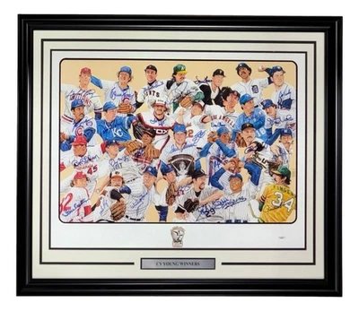 MLB Cy Young Winners (26) Signed Framed 20x28 Litho Gibson Seaver & More JSA LOA - Image 1 of 4
